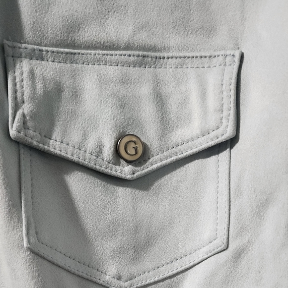 Guess Y2K Blue Faux Suede Snap Button Shirt Women size L - Picture 7 of 8